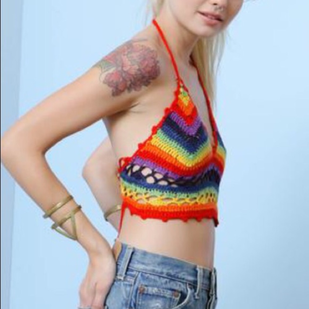 Boho retro crochet rainbow crop top